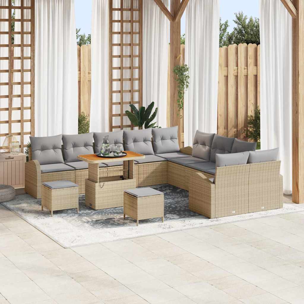 Set Divano da Giardino con cuscino 13 pcs Beige e Grigio Chiaro | homemem39