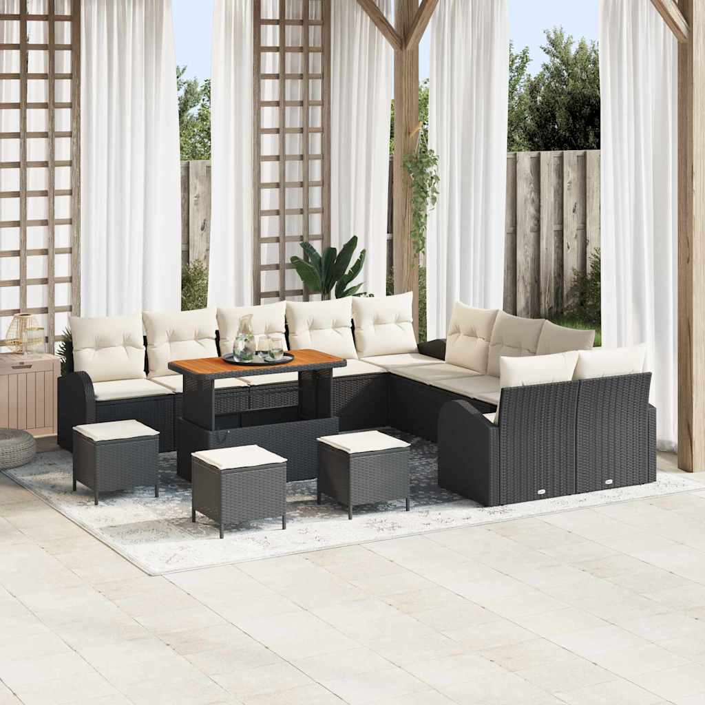 Set Divano da Giardino con cuscino 14 pcs Nero e Crema | homemem39