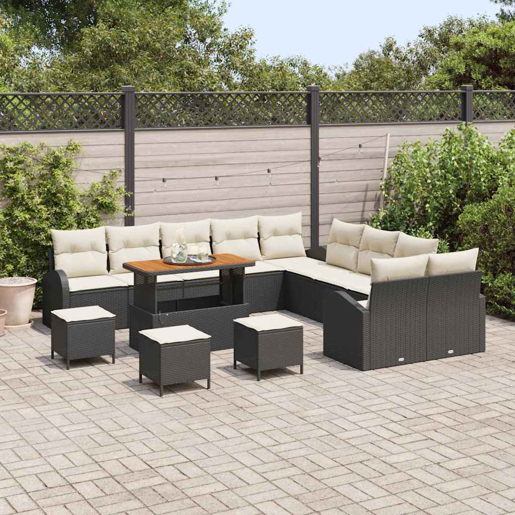 Set Divano da Giardino con cuscino 14 pcs Nero e Crema | homemem39