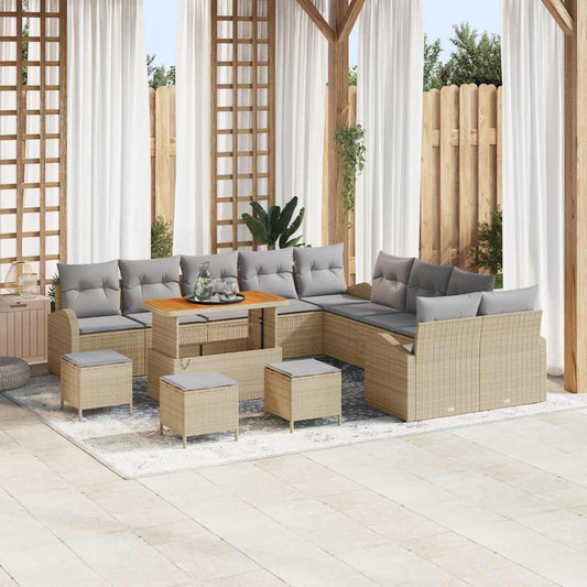 Set Divano da Giardino con cuscino 14 pcs Beige e Grigio Chiaro