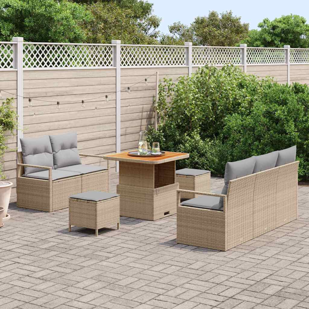 Set Divano da Giardino con cuscino 8 pcs Beige e Grigio Chiaro