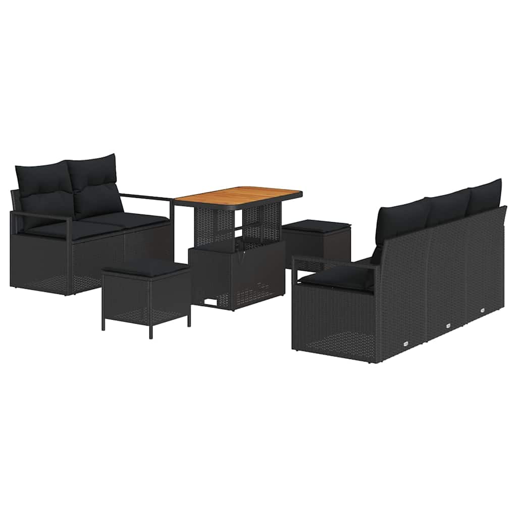 Set Divano da Giardino con cuscino con archiviazione 8 pcs Nero | homemem39