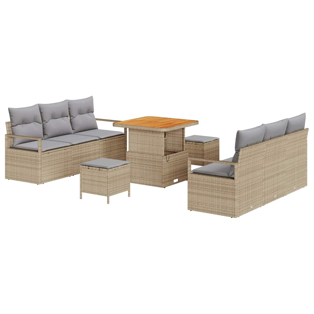 Set Divano da Giardino 9 pcs Beige Poly Rattan