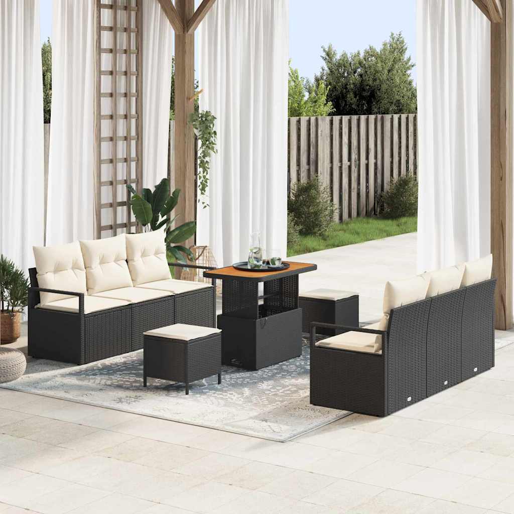 Set Divano da Giardino con archiviazione 9 pcs Nero Poly Rattan - homemem39