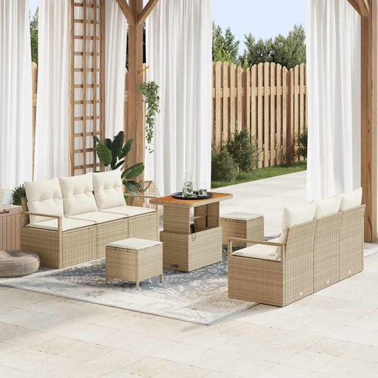 Set Divano da Giardino 9 pcs Beige Poly Rattan - homemem39
