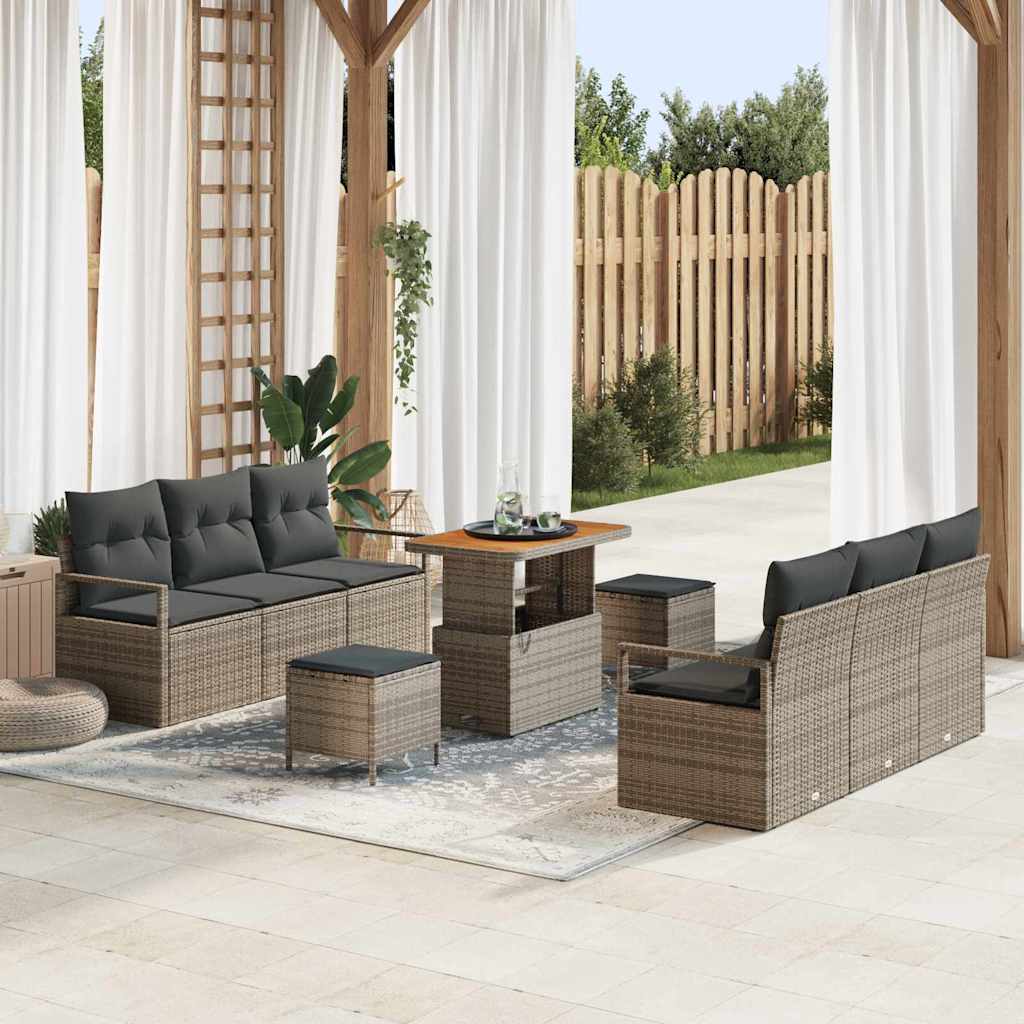 Set Divano da Giardino 9 pcs Grigio Poly Rattan - homemem39