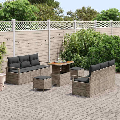 Set Divano da Giardino 9 pcs Grigio Poly Rattan - homemem39