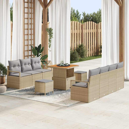 Set Divano da Giardino con cuscino 10 pcs Beige e Grigio Chiaro