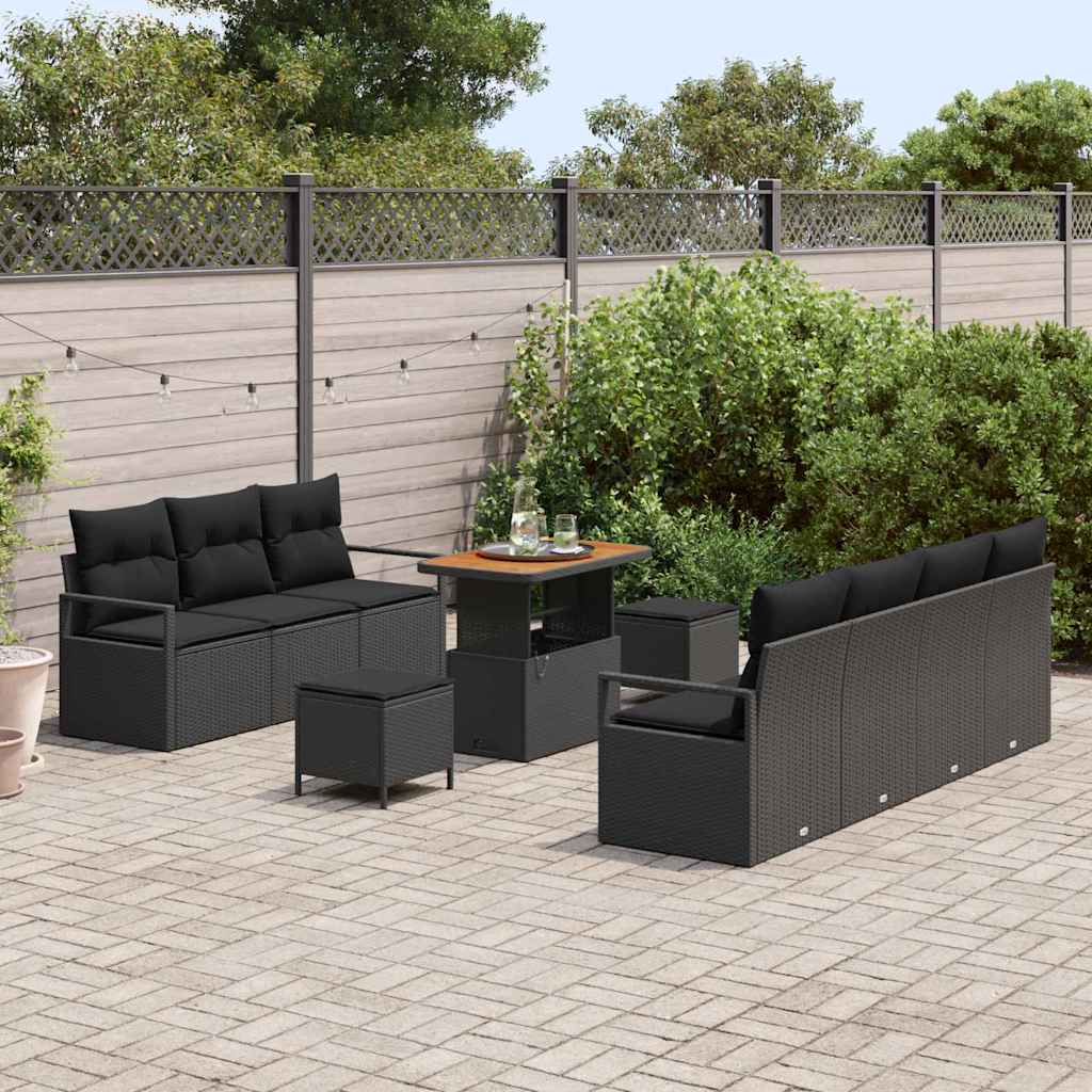 Set Divano da Giardino con cuscino 10 pcs Nero
