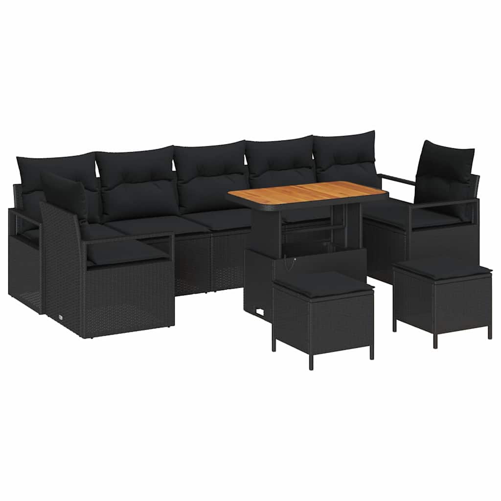 Set Divano da Giardino con cuscino 10 pcs Nero 90 x 55 x 71 cm