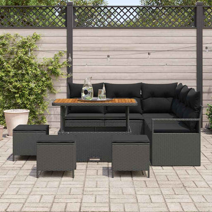 Set Divano da Giardino con cuscino con archiviazione 9 pcs Nero | homemem39