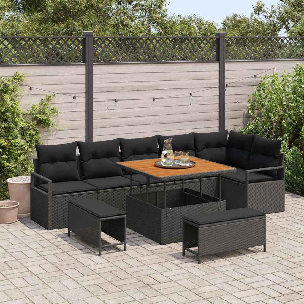 Set Divano da Giardino con cuscino con archiviazione 9 pcs Nero | homemem39