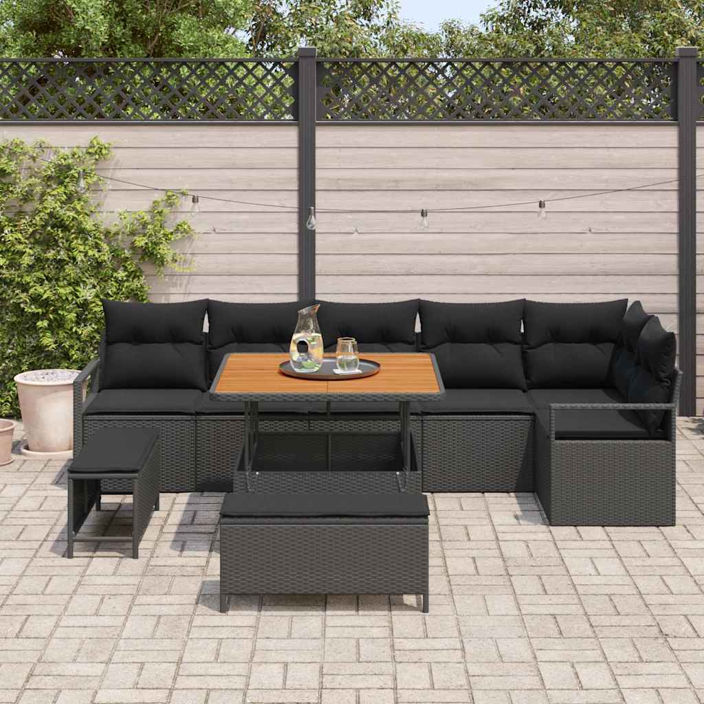 Set Divano da Giardino con cuscino con archiviazione 9 pcs Nero | homemem39
