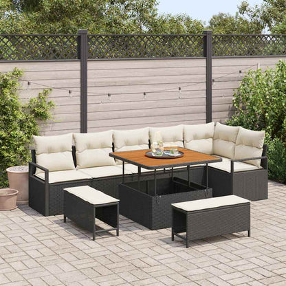 Set Divano da Giardino 9 pcs Nero e Crema 100 x 100 x 71 cm