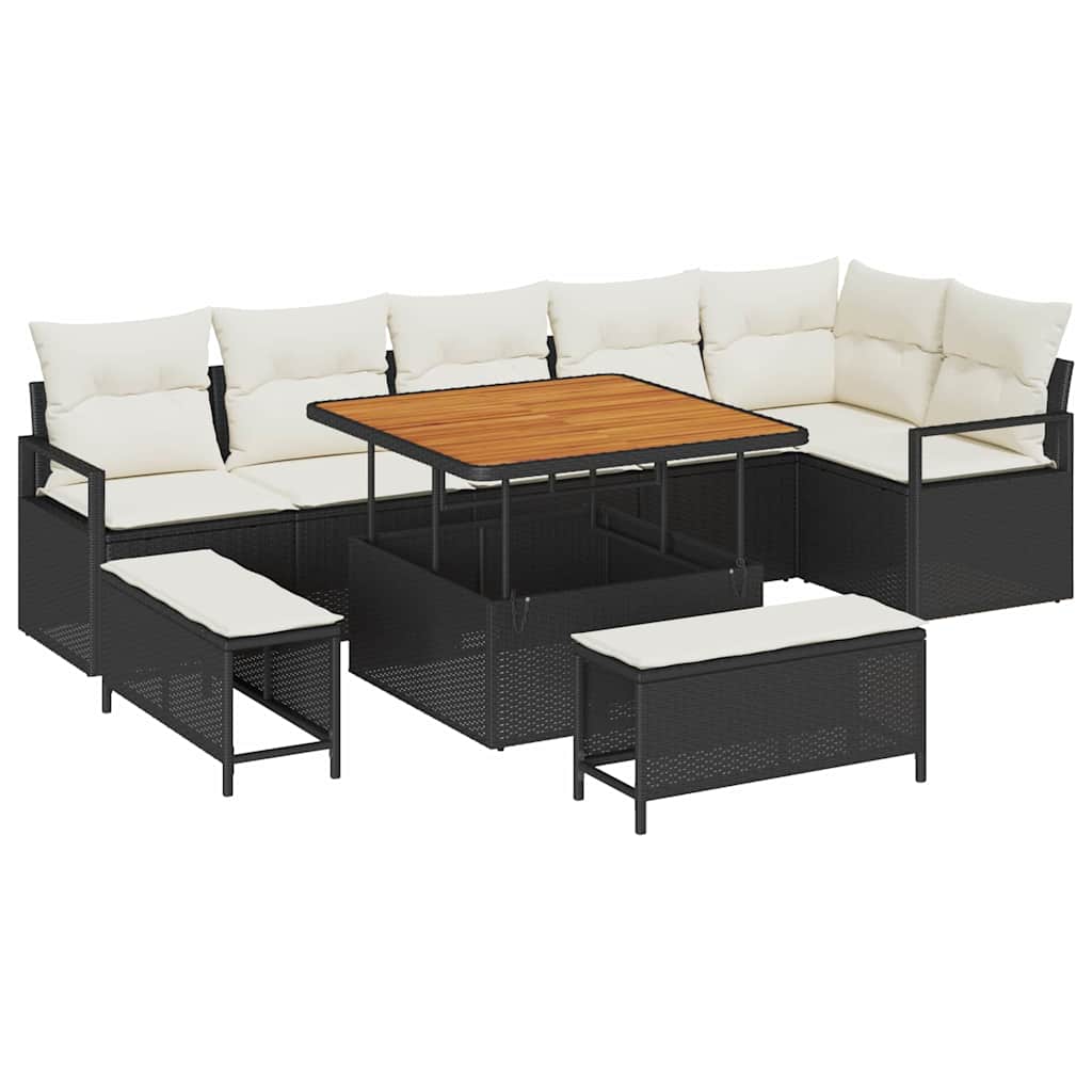 Set Divano da Giardino 9 pcs Nero e Crema 100 x 100 x 71 cm