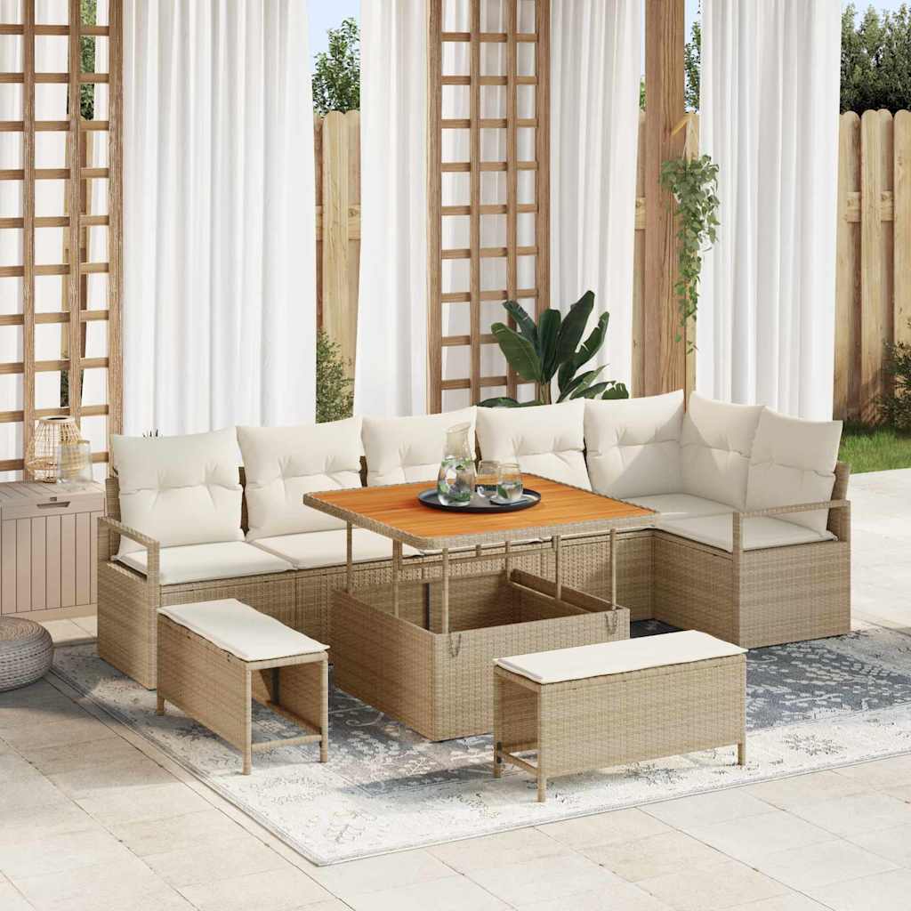 Set Divano da Giardino con cuscino 9 pcs Beige e Crema | homemem39