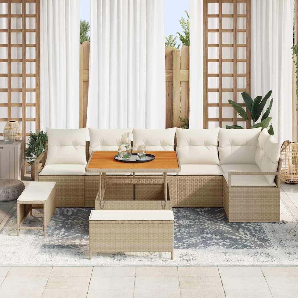 Set Divano da Giardino con cuscino 9 pcs Beige e Crema | homemem39