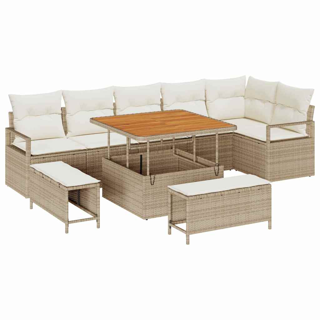 Set Divano da Giardino con cuscino 9 pcs Beige e Crema | homemem39