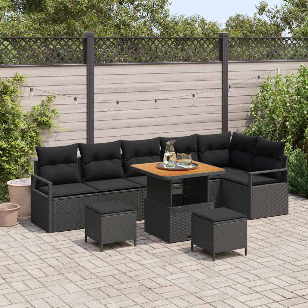 Set Divano da Giardino con cuscino con archiviazione 9 pcs Nero | homemem39