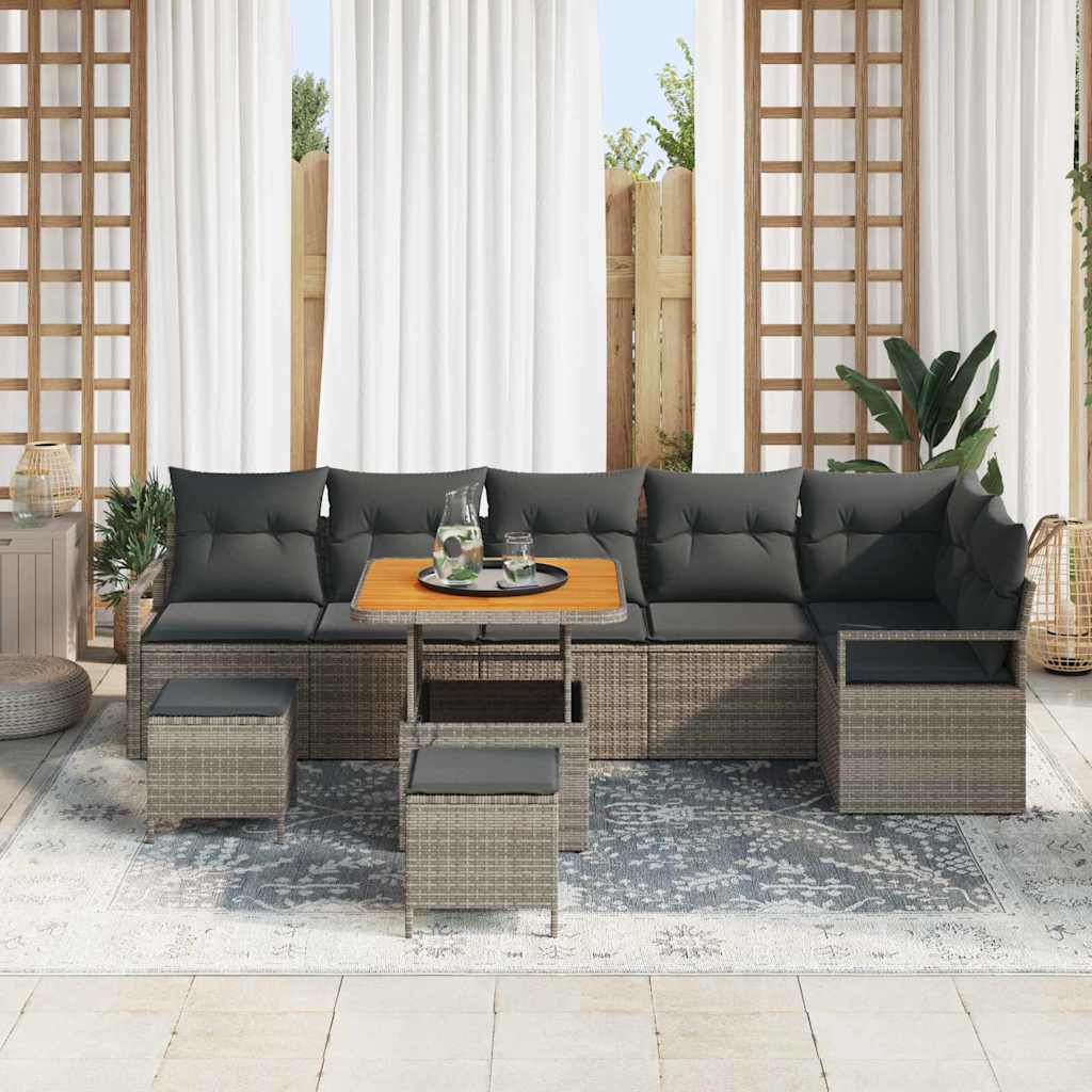 Set Divano da Giardino con cuscino 9 pcs Grigio | homemem39