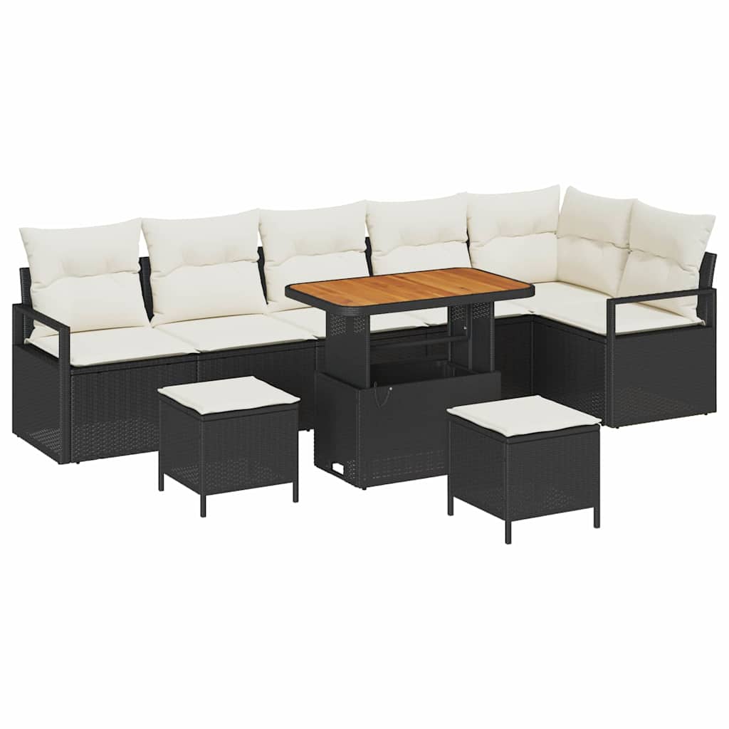 Set Divano da Giardino 9 pcs Nero e Crema 90 x 55 x 71 cm