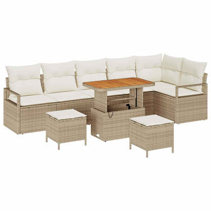 Set Divano da Giardino 9 pz 8-Numero di posti Beige e Crema