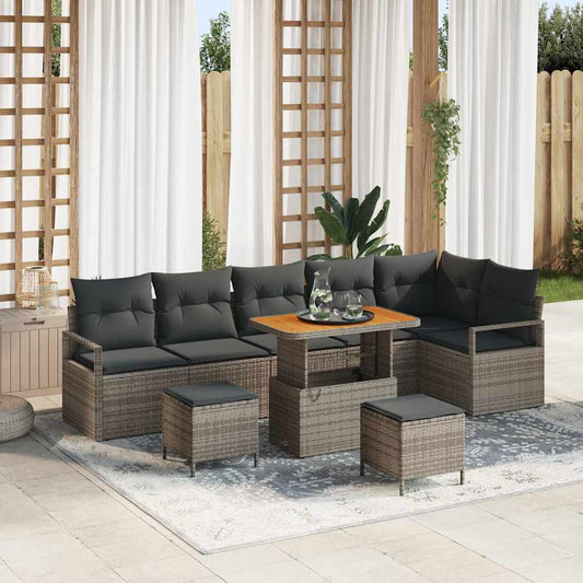 Set Divano da Giardino con cuscino 9 pcs Grigio 90 x 55 x 71 cm