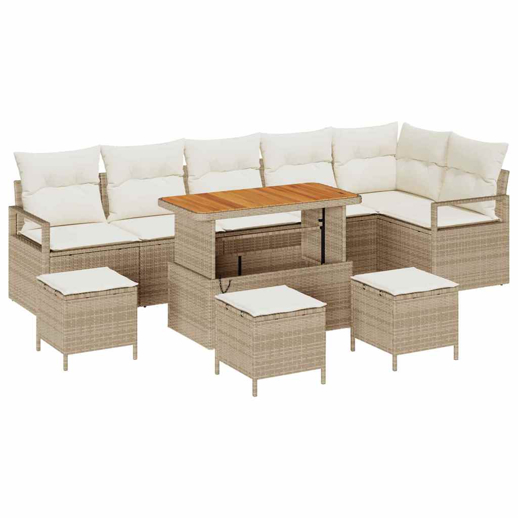 Set Divano da Giardino 10 pz 9-Numero di posti Beige e Crema