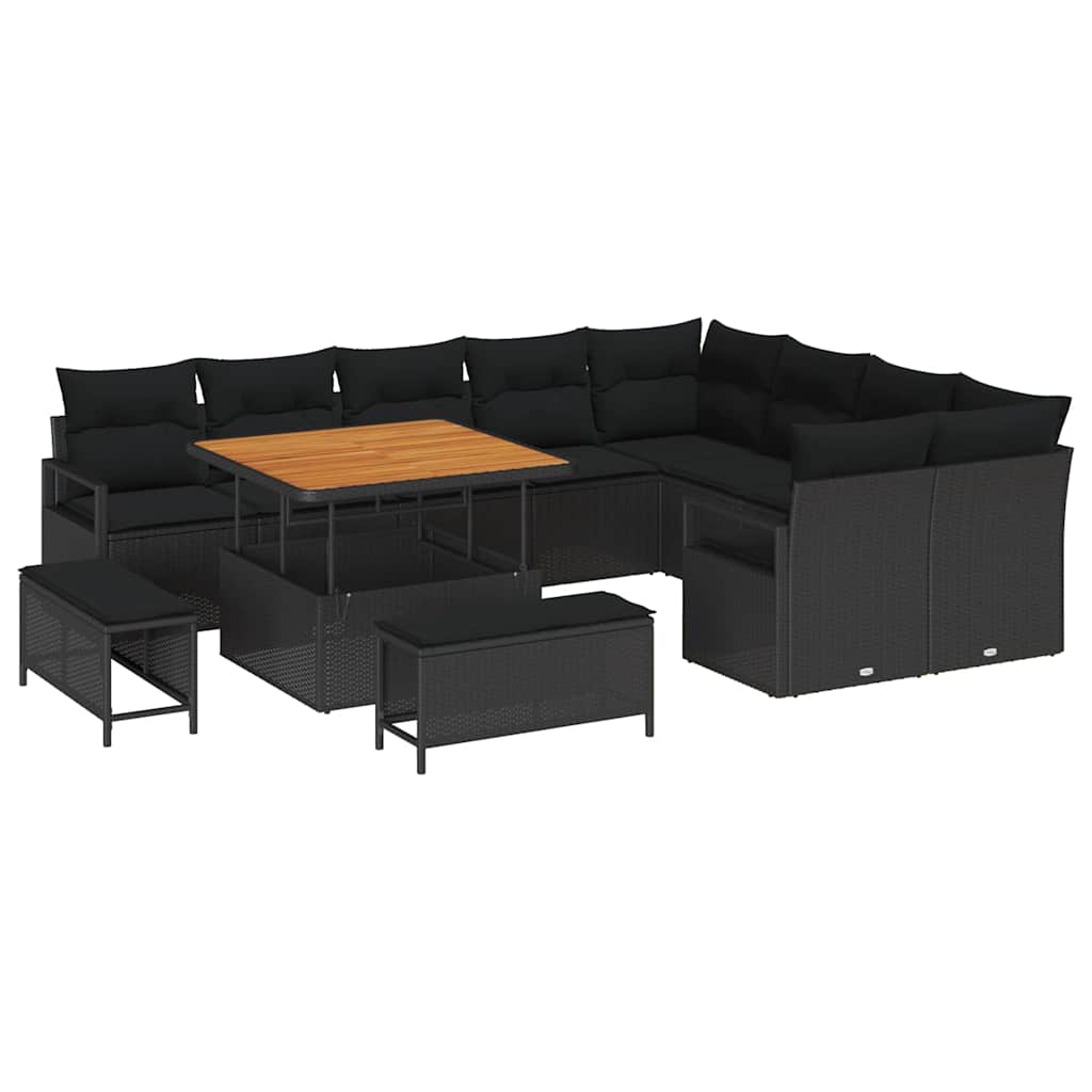 Set Divano da Giardino con cuscino 12 pcs Nero | homemem39