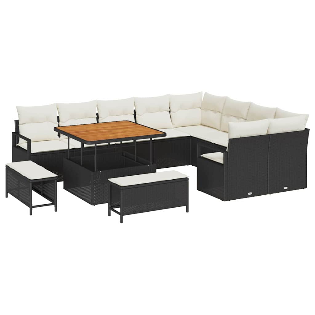 Set Divano da Giardino 12 pcs Nero e Crema 100 x 100 x 71 cm