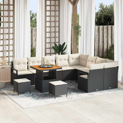 Set Divano da Giardino 12 pcs Nero e Crema 80 x 80 x 71 cm