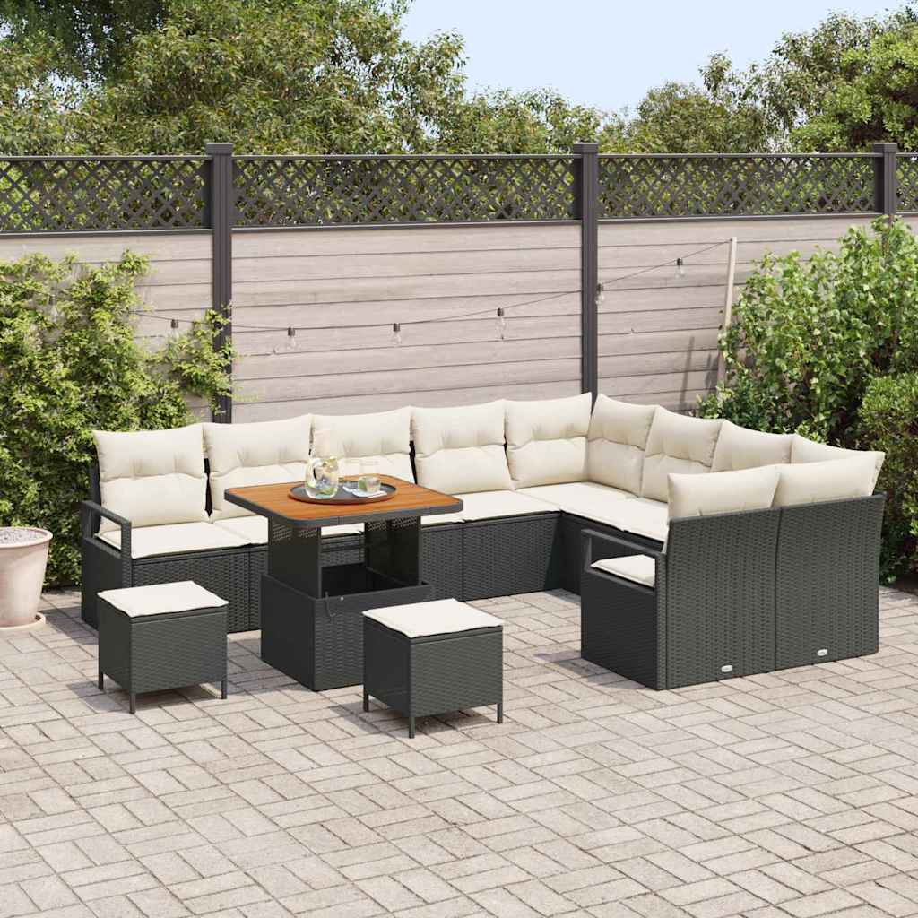 Set Divano da Giardino 12 pcs Nero e Crema 80 x 80 x 71 cm