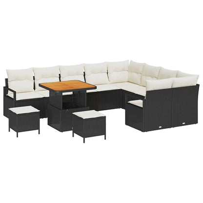Set Divano da Giardino 12 pcs Nero e Crema 80 x 80 x 71 cm