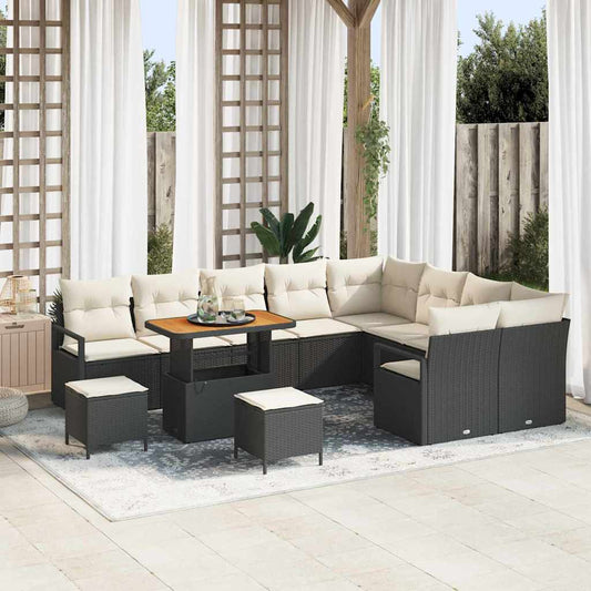 Set Divano da Giardino 12 pcs Nero e Crema 90 x 55 x 71 cm