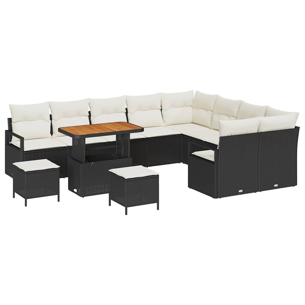 Set Divano da Giardino 12 pcs Nero e Crema 90 x 55 x 71 cm
