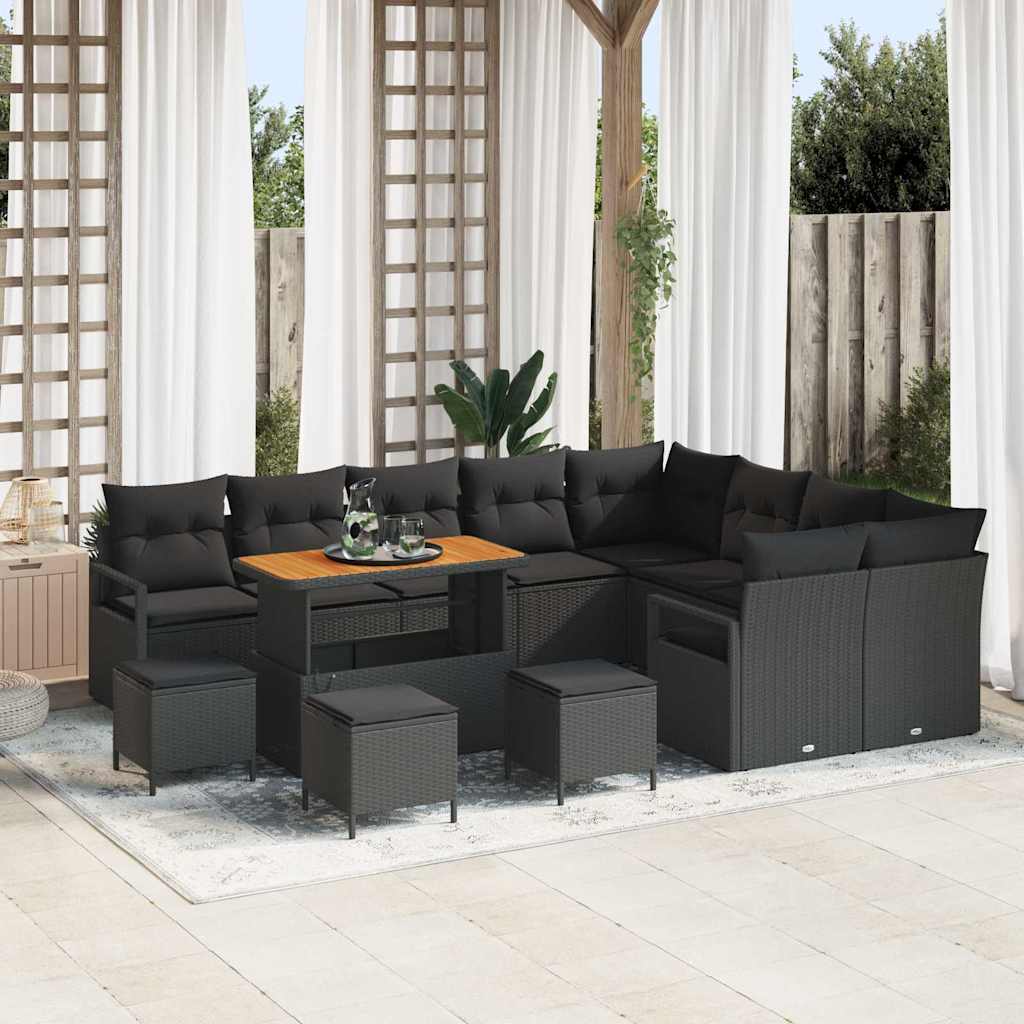 Set Divano da Giardino con cuscino 13 pcs Nero | homemem39