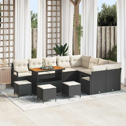 Set Divano da Giardino 13 pcs Nero e Crema 110 x 55 x 71 cm