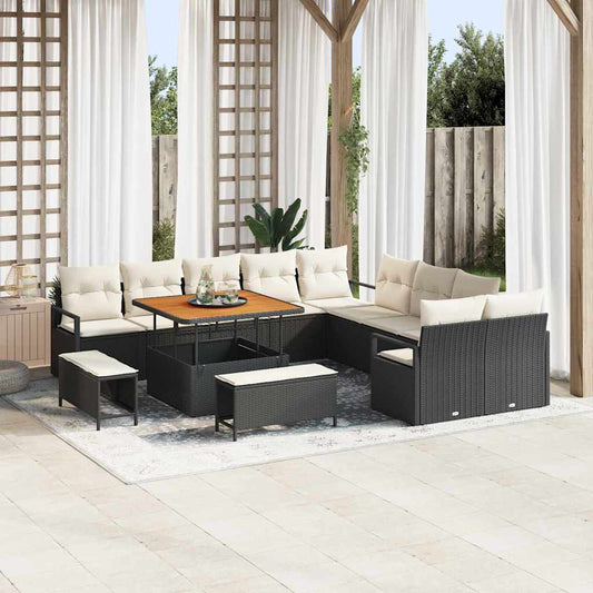 Set Divano da Giardino 13 pcs Nero e Crema 100 x 100 x 71 cm