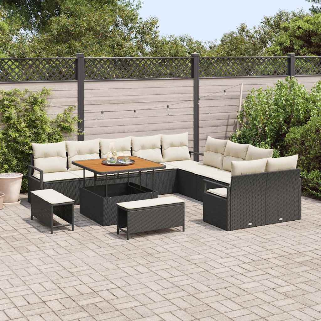 Set Divano da Giardino 13 pcs Nero e Crema 100 x 100 x 71 cm