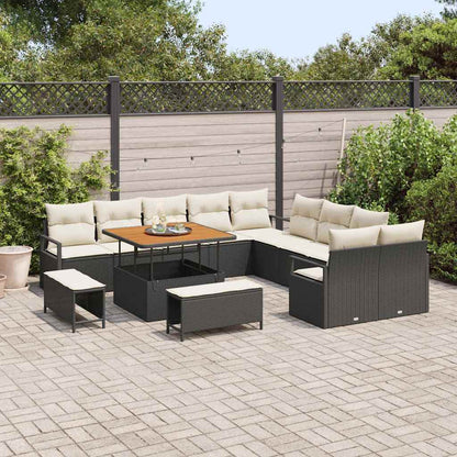 Set Divano da Giardino 13 pcs Nero e Crema 100 x 100 x 71 cm