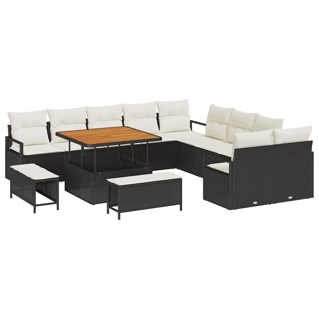 Set Divano da Giardino 13 pcs Nero e Crema 100 x 100 x 71 cm