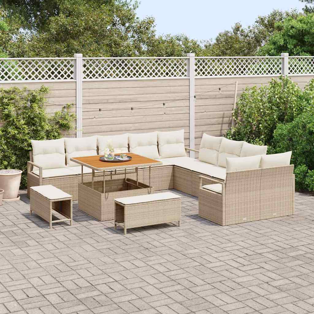 Set Divano da Giardino con cuscino 13 pcs Beige e Crema | homemem39