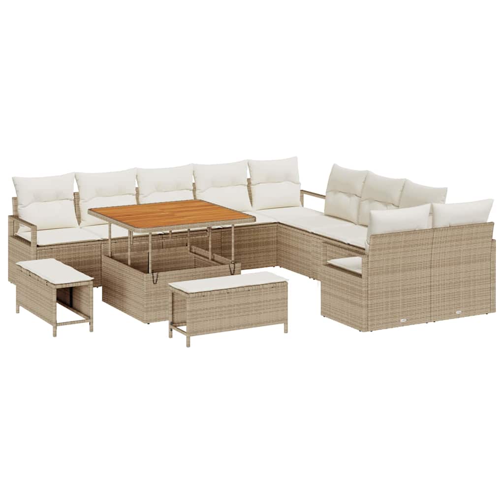 Set Divano da Giardino con cuscino 13 pcs Beige e Crema