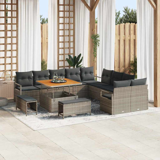 Set Divano da Giardino con cuscino 13 pcs Grigio