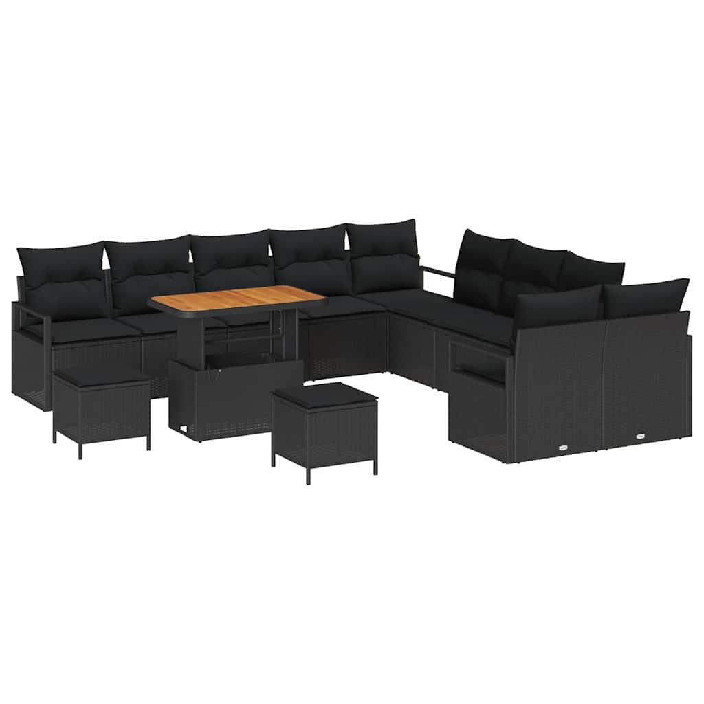 Set Divano da Giardino con cuscino 13 pcs Nero 90 x 55 x 71 cm
