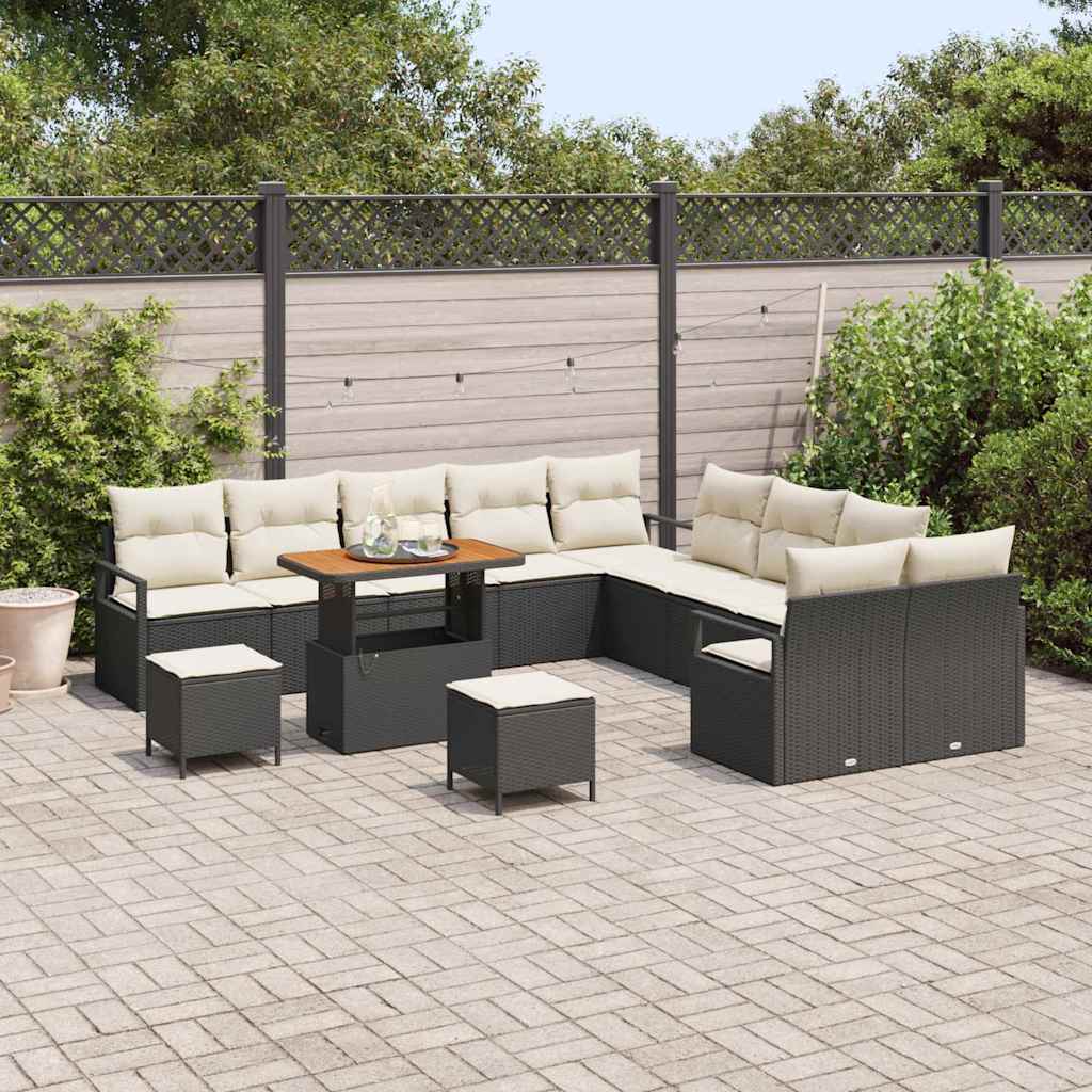 Set Divano da Giardino 13 pcs Nero e Crema 90 x 55 x 71 cm