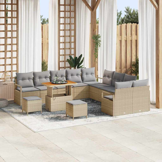 Set Divano da Giardino con cuscino 13 pcs Beige e Grigio Chiaro