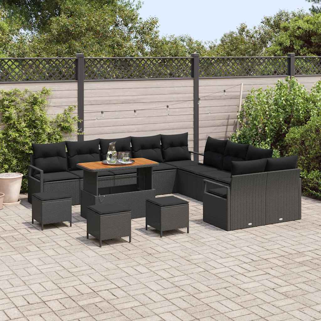 Set Divano da Giardino con cuscino 14 pcs Nero | homemem39