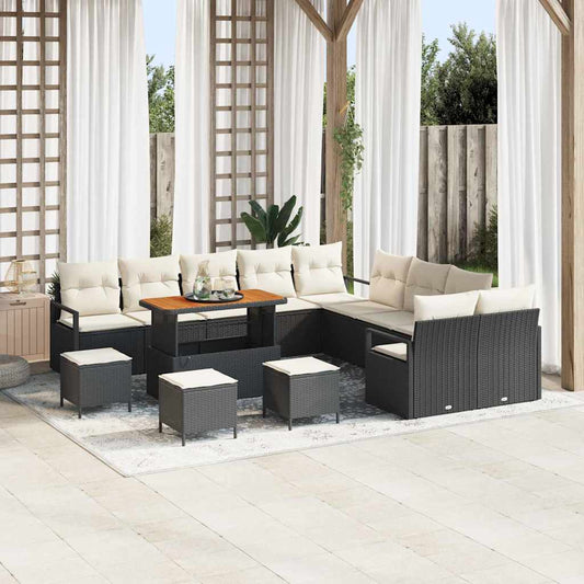 Set Divano da Giardino 14 pcs Nero e Crema 110 x 55 x 71 cm