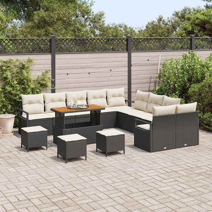 Set Divano da Giardino 14 pcs Nero e Crema 110 x 55 x 71 cm